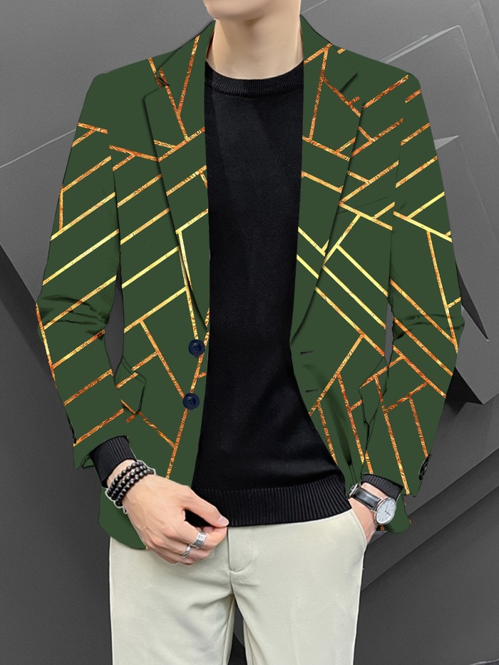 Modern Mens Geometric Pattern Blazer - Stylish Slim Fit Casual Jacket - Versatile Suit Outerwear for Everyday Style