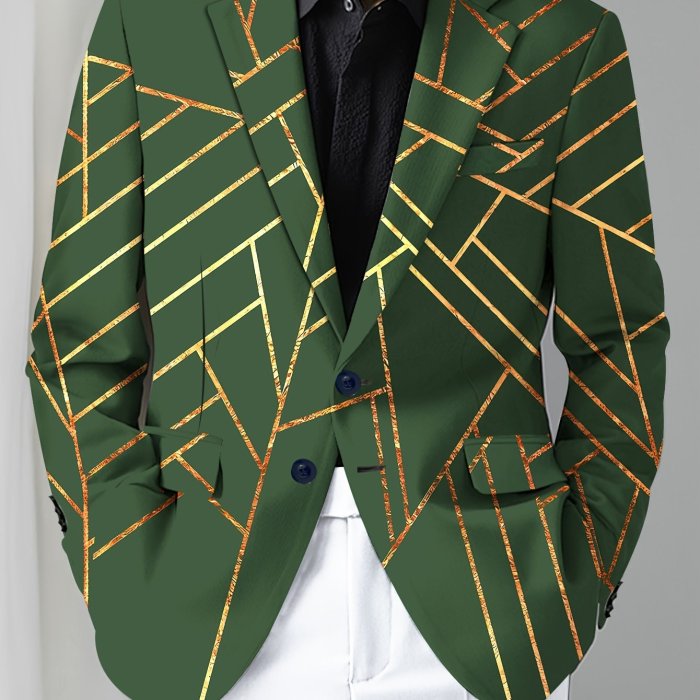 Modern Mens Geometric Pattern Blazer - Stylish Slim Fit Casual Jacket - Versatile Suit Outerwear for Everyday Style
