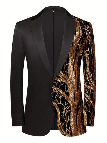 Shimmering Sequins Blazer Jacket - Mens One-Button Lapel Suit for Stylish Semi-Formal Occasions