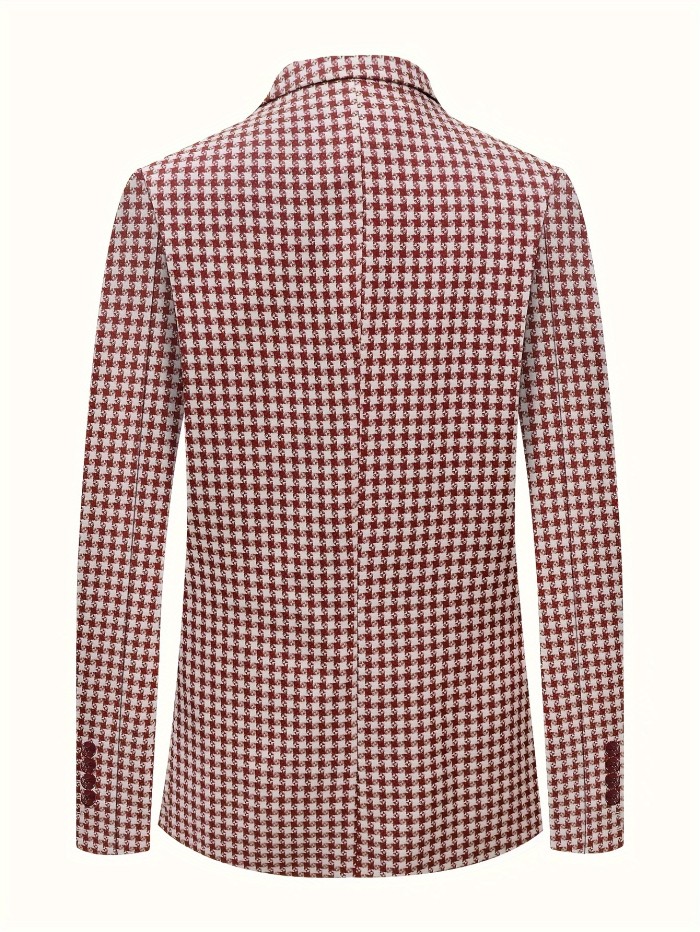 Mens Classic Houndstooth Pattern Suit Jacket - Elegant Lapel Collar, Split Details