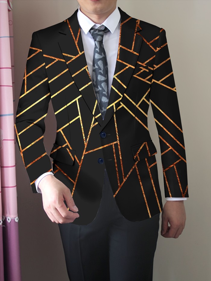 Modern Mens Geometric Pattern Blazer - Stylish Slim Fit Casual Jacket - Versatile Suit Outerwear for Everyday Style