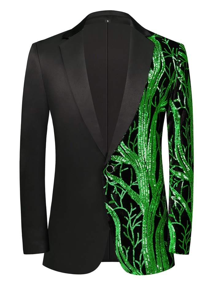 Shimmering Sequins Blazer Jacket - Mens One-Button Lapel Suit for Stylish Semi-Formal Occasions