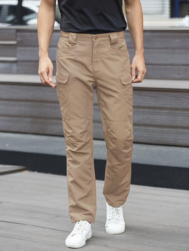 Trendy Solid Cargo Pants, Men's Multi Flap Pocket Trousers, Loose Casual Outdoor Pants, Men's Work Pants Outdoors Streetwear Hip Hop Style