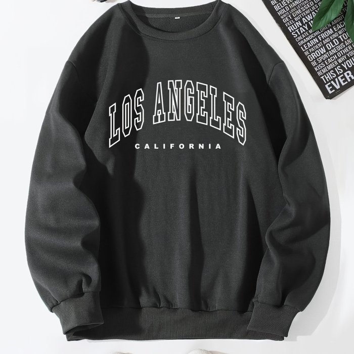 Sweatshirt For Men, Los Angeles Letter Print Top, Men's Casual Pullover Sweatshirt For Spring Fall, As Gifts