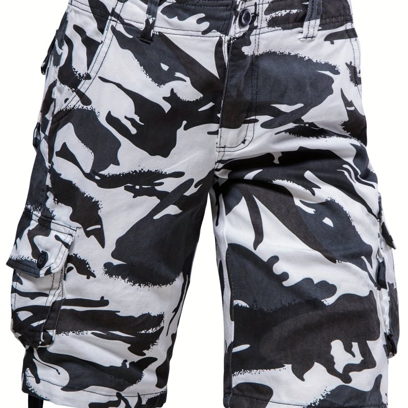 Solid Cotton Street Style Men's Casual Camo Pattern Cargo Shorts With Pocket, Men's Outfits