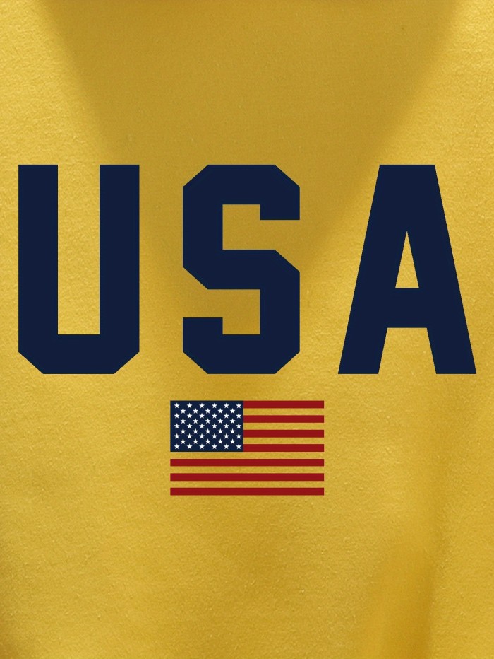 USA Print Hoodie, Cool Hoodies For Men, Men's Casual Pullover Hooded Sweatshirt With Kangaroo Pocket Streetwear For Winter Fall, As Gifts