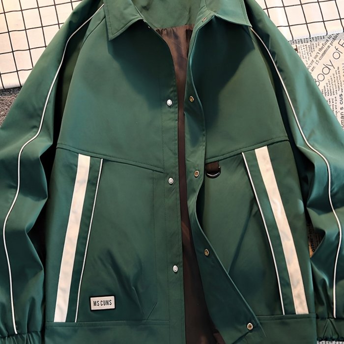 Men's Trendy Fashion Long Sleeve Button Down Lapel Jackets With Pockets, Men's Versatile Clothes, Spring Fall, K-pop