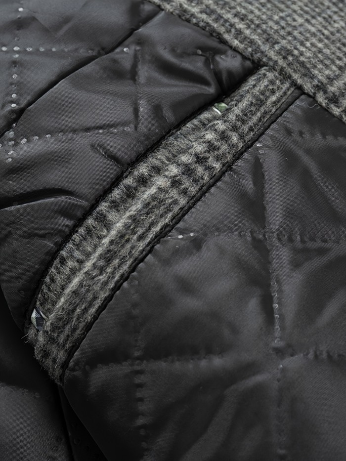 Men's Elegant Woolen Trench Coat, Casual Elegant Single Breasted Retro Plaid Overcoat For Fall Winter