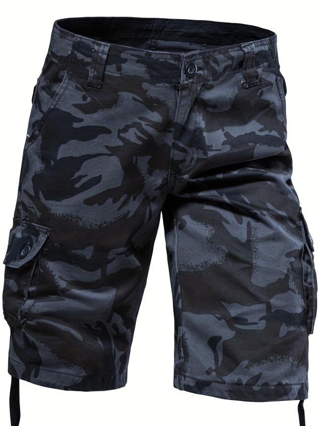 Solid Cotton Street Style Men's Casual Camo Pattern Cargo Shorts With Pocket, Men's Outfits