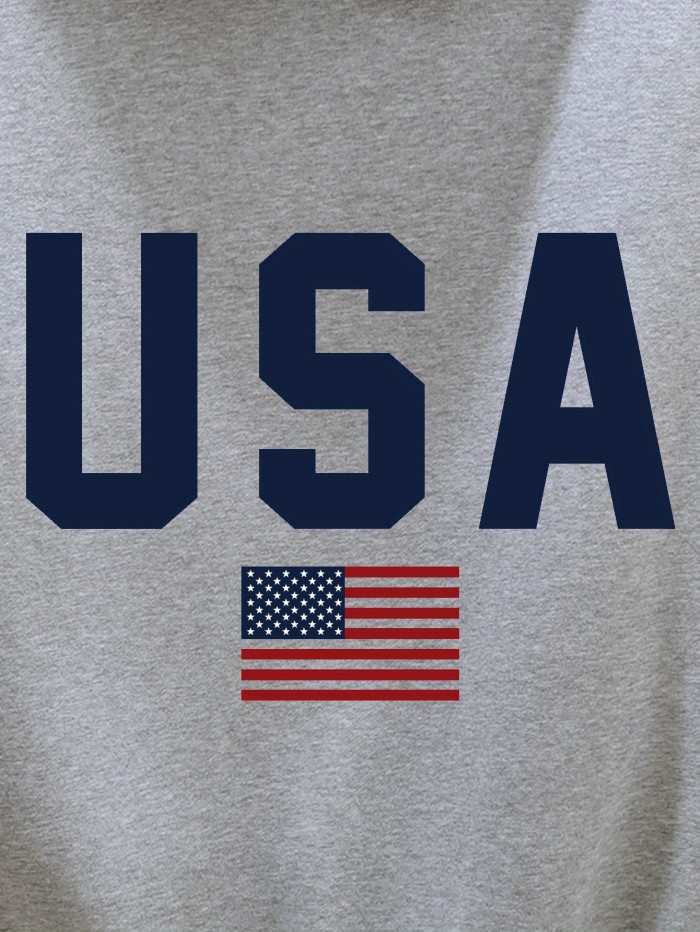 USA Print Hoodie, Cool Hoodies For Men, Men's Casual Pullover Hooded Sweatshirt With Kangaroo Pocket Streetwear For Winter Fall, As Gifts