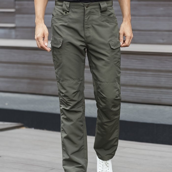 Trendy Solid Cargo Pants, Men's Multi Flap Pocket Trousers, Loose Casual Outdoor Pants, Men's Work Pants Outdoors Streetwear Hip Hop Style