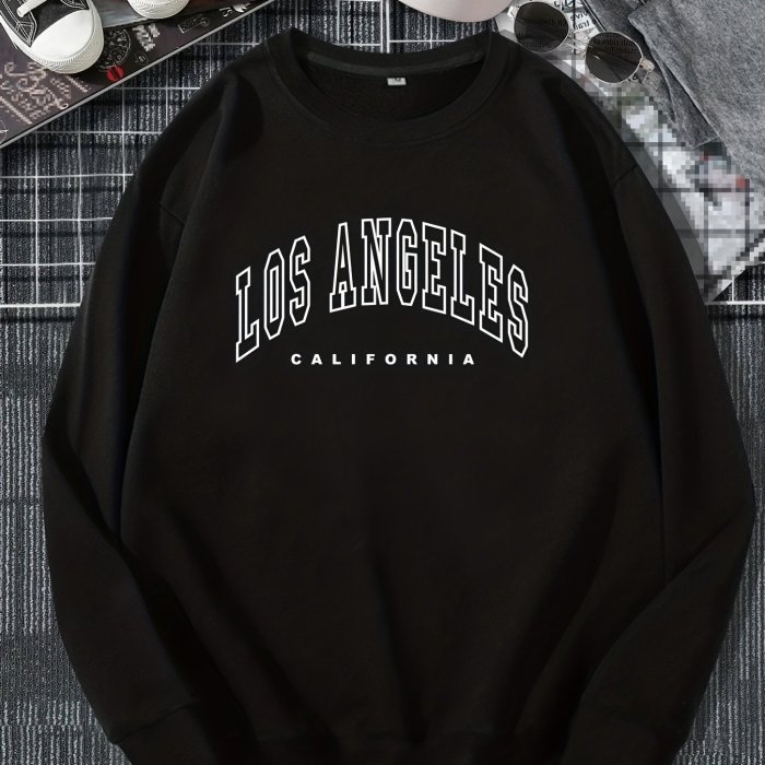 Sweatshirt For Men, Los Angeles Letter Print Top, Men's Casual Pullover Sweatshirt For Spring Fall, As Gifts