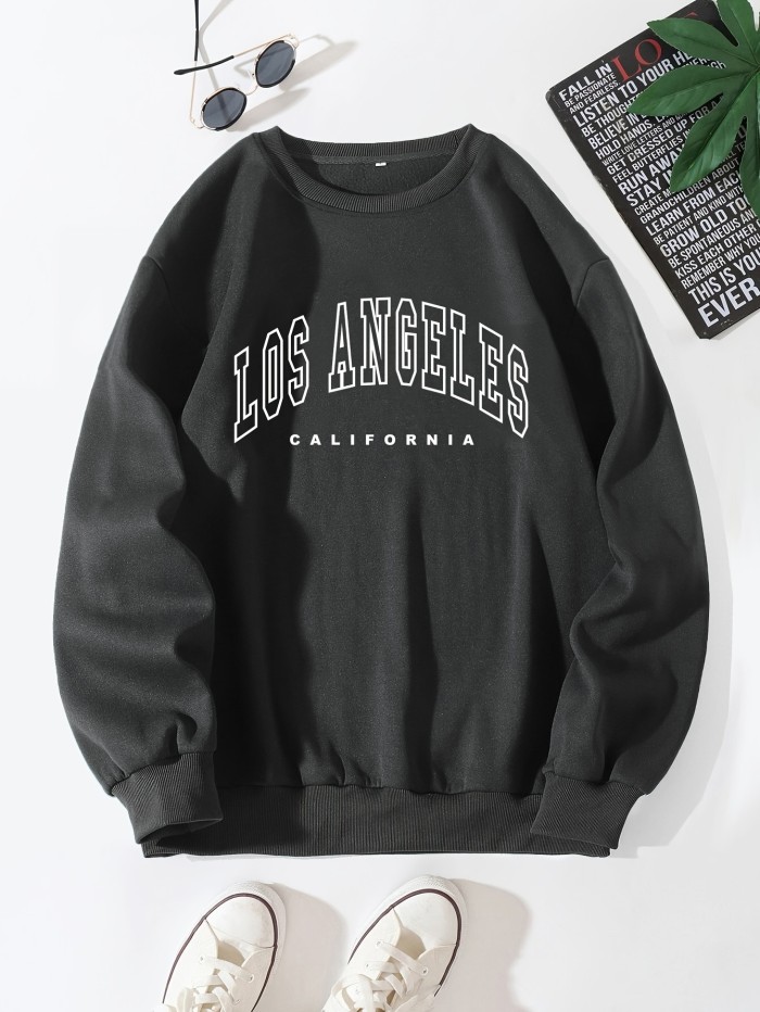Sweatshirt For Men, Los Angeles Letter Print Top, Men's Casual Pullover Sweatshirt For Spring Fall, As Gifts