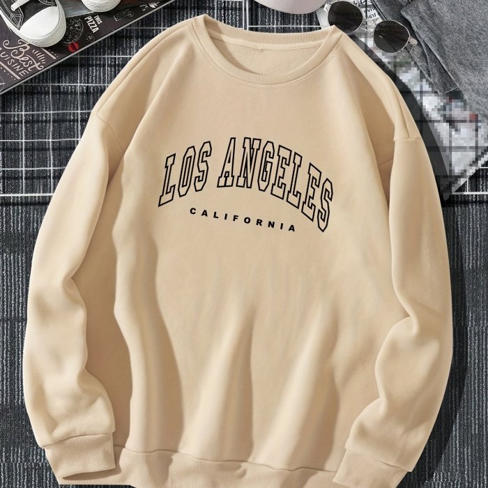 Sweatshirt For Men, Los Angeles Letter Print Top, Men's Casual Pullover Sweatshirt For Spring Fall, As Gifts