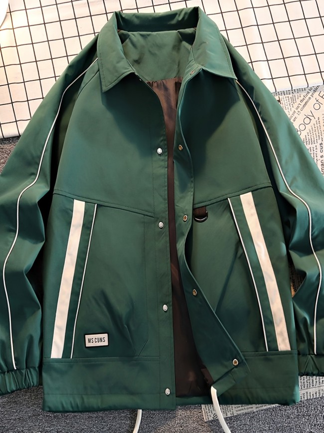 Men's Trendy Fashion Long Sleeve Button Down Lapel Jackets With Pockets, Men's Versatile Clothes, Spring Fall, K-pop
