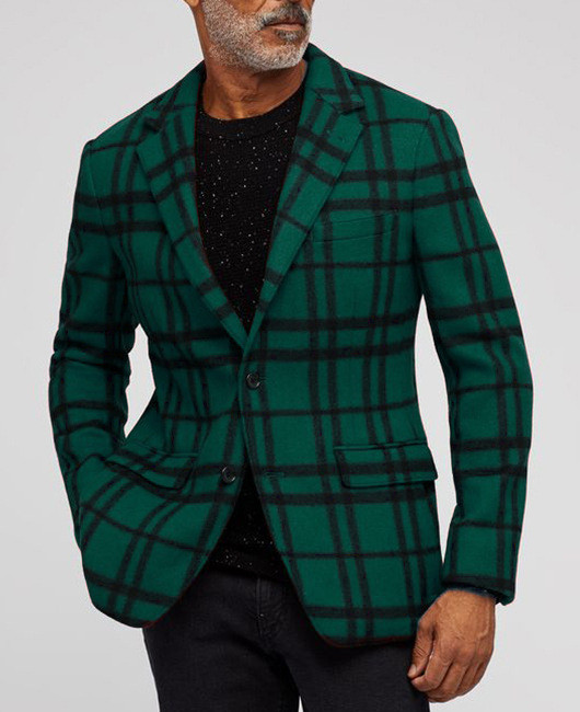 Men's Plaid Design Single Breasted Blazer Jacket, Lapel Collar Slim Fit Leisure Party Dress Coat