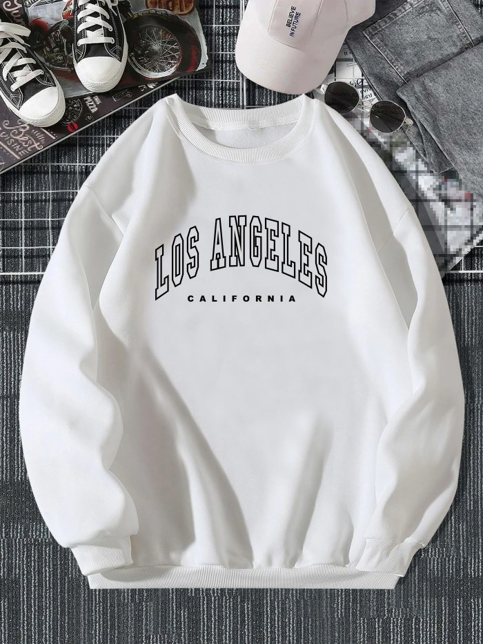 Sweatshirt For Men, Los Angeles Letter Print Top, Men's Casual Pullover Sweatshirt For Spring Fall, As Gifts