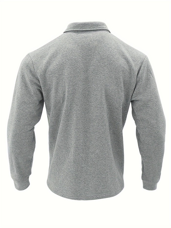 Men's Solid Fleece Jacket With Chest Pockets, Casual Breathable Lapel Button Up Long Sleeve Outwear For Outdoor Activities