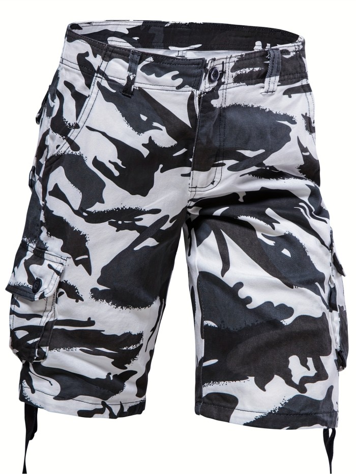 Solid Cotton Street Style Men's Casual Camo Pattern Cargo Shorts With Pocket, Men's Outfits