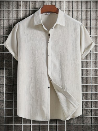 Solid Color Men's Casual Short Sleeve Shirt, Men's Shirt For Summer Vacation Resort
