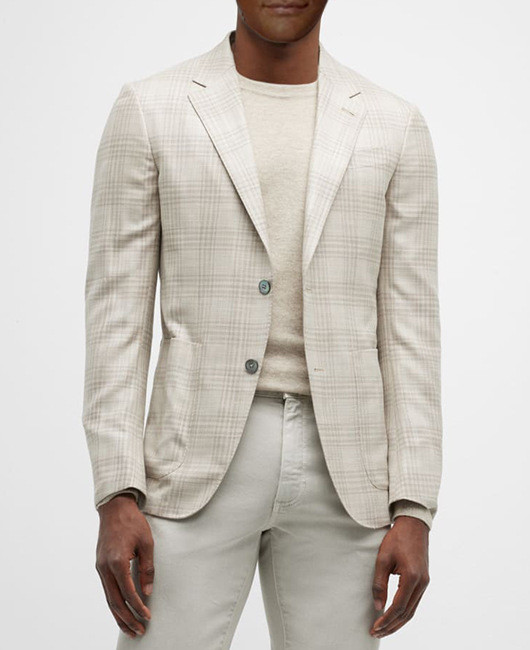 Mens Casual Plaid Blazer Sport Coat Slim Fit Lightweight Two Button Business Suit Jacket
