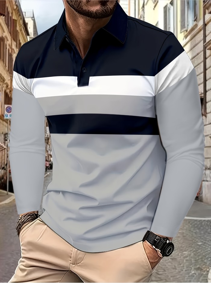 Men's Casual Color Block Lapel 1\u002F4 Button Short Sleeve Shirt For Men's Fitness Training