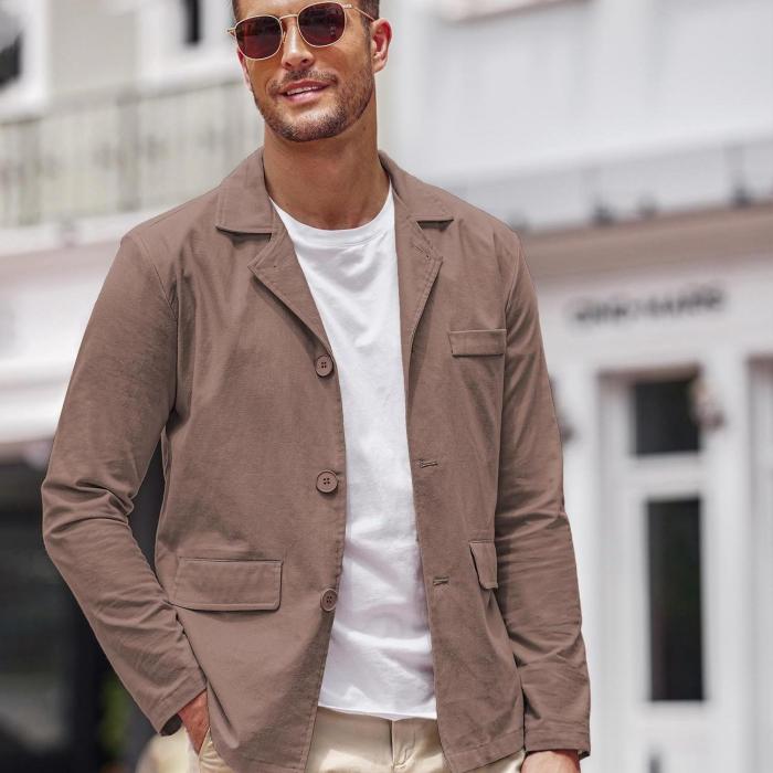 Men's Linen Jackets Cotton Casual Suits Blazer Lightweight Sports Coats