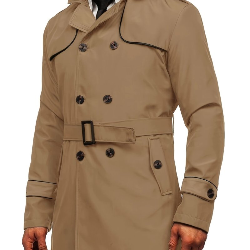 Men's Stylish Solid Windbreaker With Pockets, Casual Breathable Lapel Button Up Long Sleeve Top For Autumn Outdoor Activities