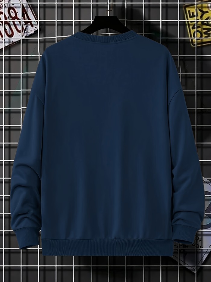 BOSTON Print Fashionable Men's Casual Long Sleeve Crew Neck Pullover Sweatshirt