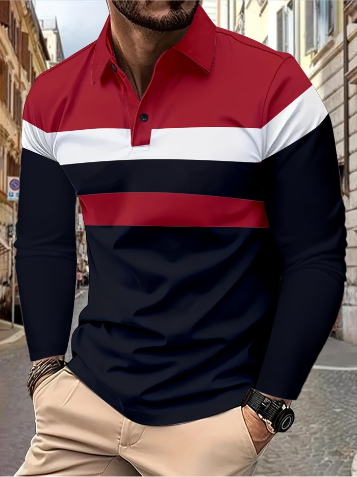 Men's Casual Color Block Lapel 1\u002F4 Button Short Sleeve Shirt For Men's Fitness Training