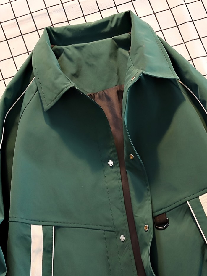 Men's Trendy Fashion Long Sleeve Button Down Lapel Jackets With Pockets, Men's Versatile Clothes, Spring Fall, K-pop