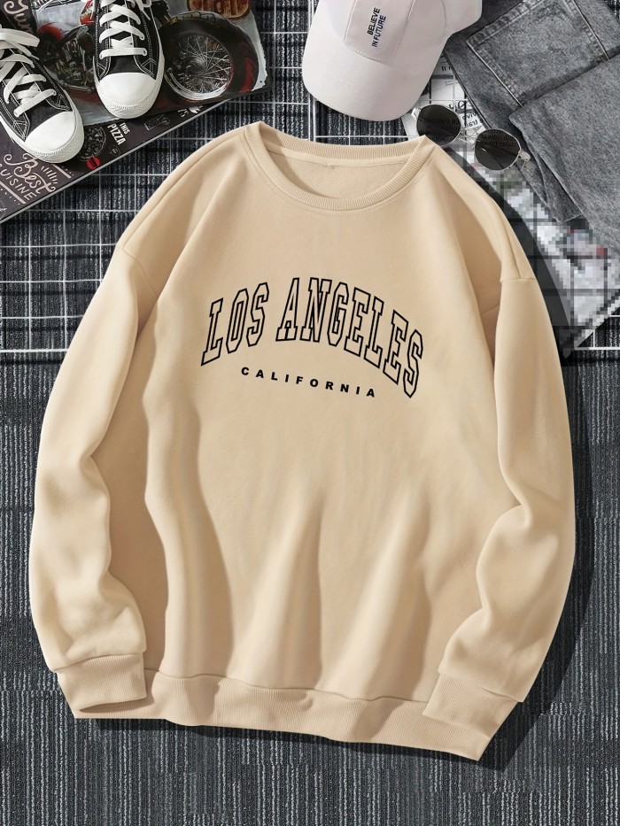 Sweatshirt For Men, Los Angeles Letter Print Top, Men's Casual Pullover Sweatshirt For Spring Fall, As Gifts