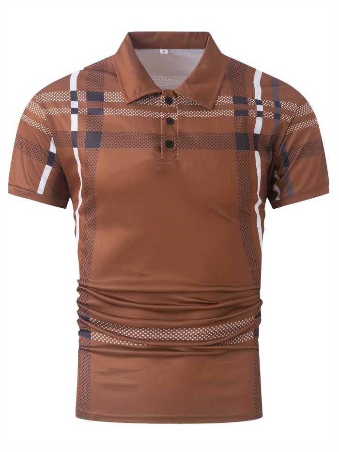 Retro Classic Plaid Print Men's Short Sleeve Lapel Shirt For Summer Outdoor