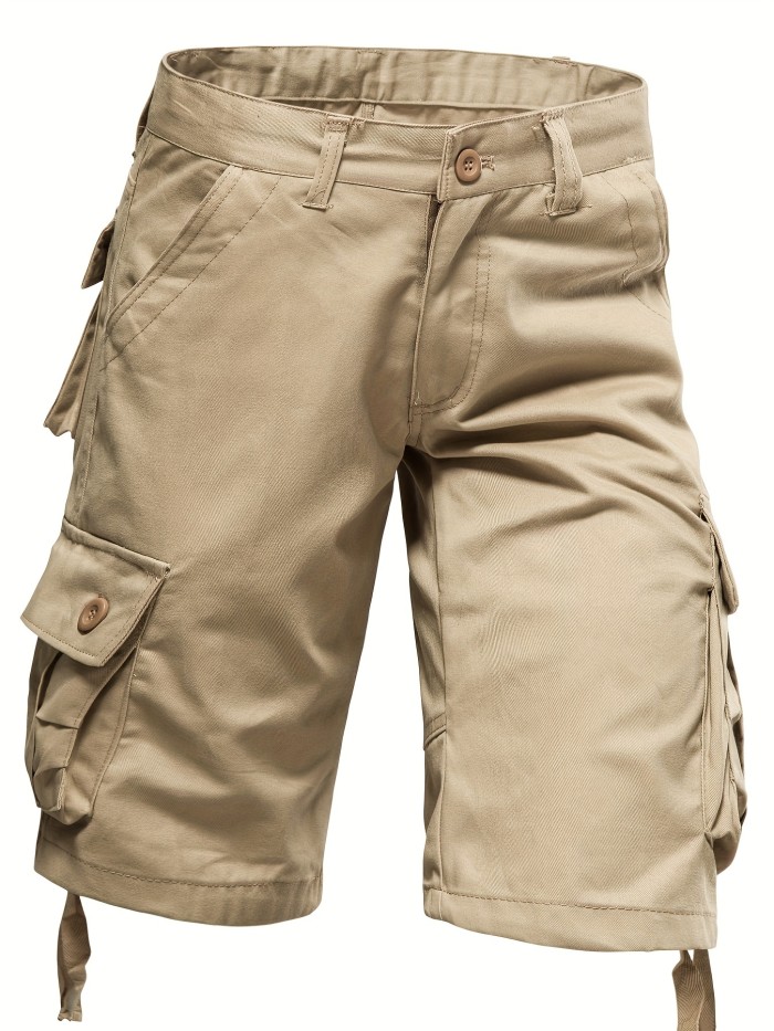 Solid Cotton Street Style Men's Casual Camo Pattern Cargo Shorts With Pocket, Men's Outfits