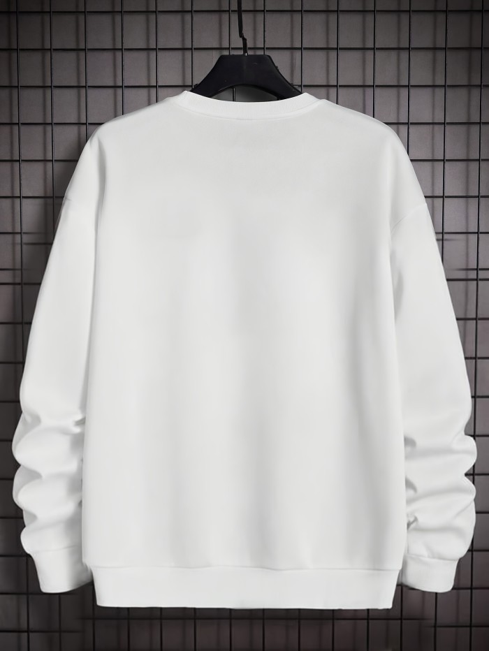BOSTON Print Fashionable Men's Casual Long Sleeve Crew Neck Pullover Sweatshirt