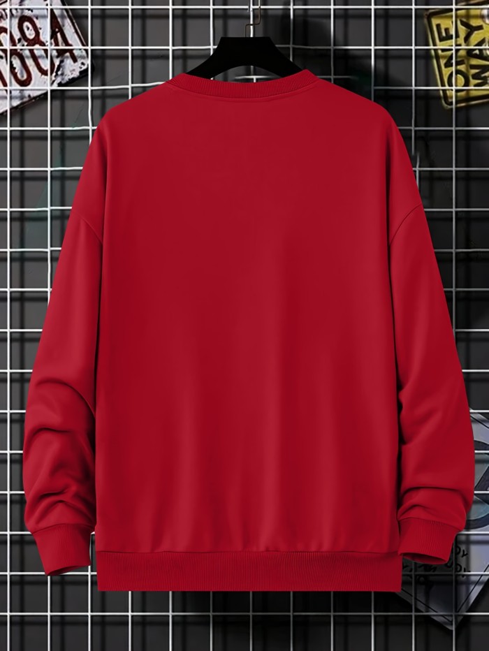 BOSTON Print Fashionable Men's Casual Long Sleeve Crew Neck Pullover Sweatshirt