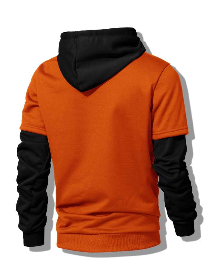 Faux Two-piece Hoodie, Cool Hoodies For Men, Men's Casual Color Block Design Pullover Hooded Sweatshirt With Kangaroo Pocket Streetwear For Winter Fall, As Gifts