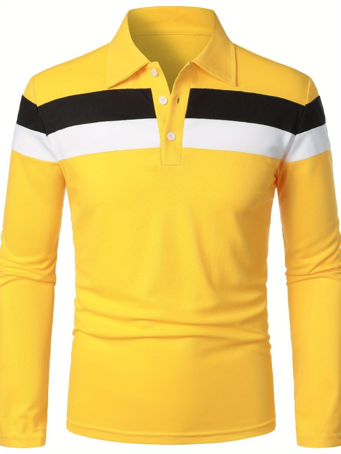 Men's Casual Color Block Lapel 1\u002F4 Button Short Sleeve Shirt For Men's Fitness Training