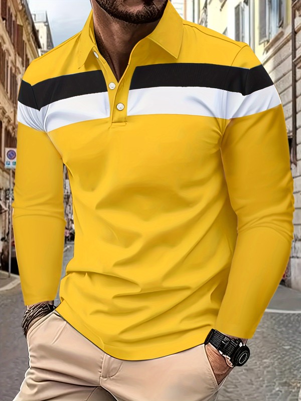 Men's Casual Color Block Lapel 1\u002F4 Button Short Sleeve Shirt For Men's Fitness Training