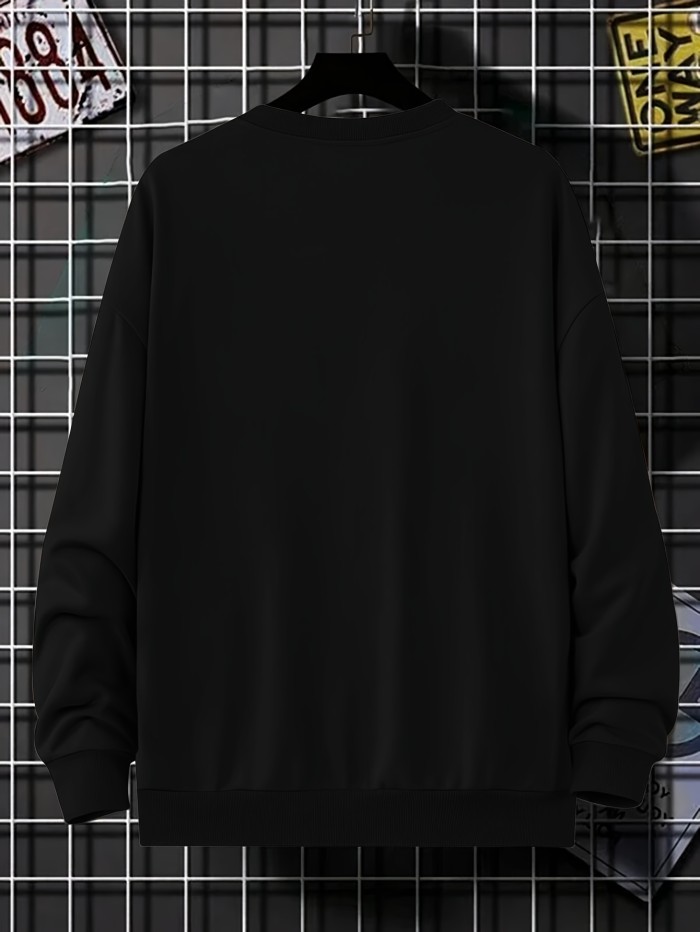 BOSTON Print Fashionable Men's Casual Long Sleeve Crew Neck Pullover Sweatshirt
