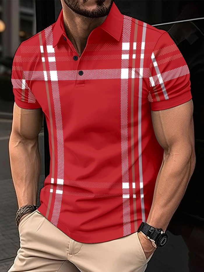 Retro Classic Plaid Print Men's Short Sleeve Lapel Shirt For Summer Outdoor