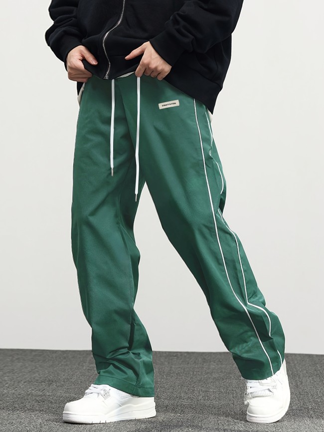 Men's Fashion Loose-Fit Pants With Pockets And Stylish Stripe, Casual Breathable Comfortable Drawstring Long Trousers, Perfect For Outdoor Activities, Sporty Style