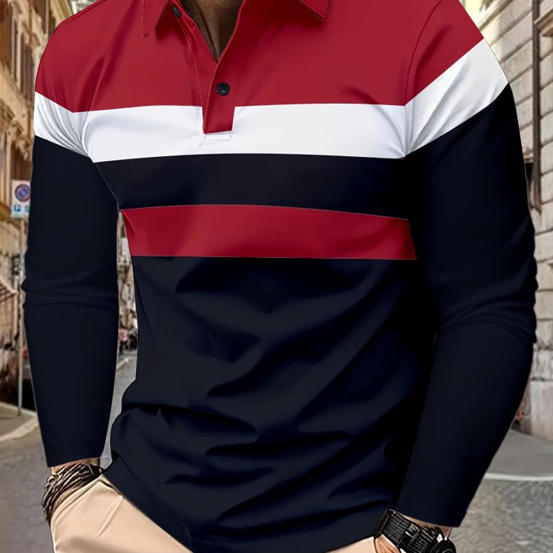 Men's Casual Color Block Lapel 1\u002F4 Button Short Sleeve Shirt For Men's Fitness Training