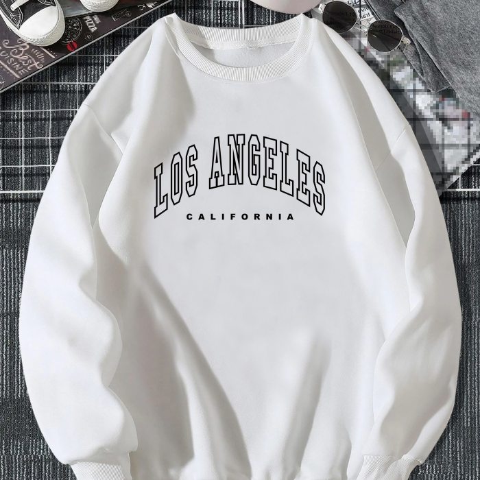 Sweatshirt For Men, Los Angeles Letter Print Top, Men's Casual Pullover Sweatshirt For Spring Fall, As Gifts