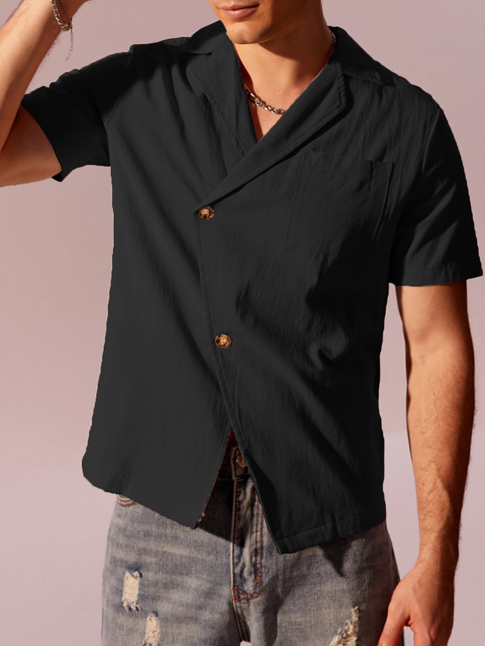 Men's Casual Beige Short Sleeve Shirt, 100% Cotton Breathable Top With Unique Design, Classic Versatile, Simple Fashion, Street Style For Spring Summer