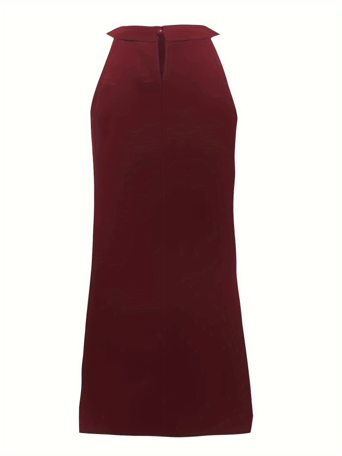 Plus Size Rhinestone Ruched Halter Neck Dress, Casual Sleeveless Dress For Spring & Summer, Women's Plus Size Clothing