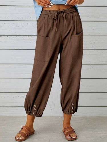Wide Leg Capri Pants, Loose Casual Drawstring Waist Pants, Women's Clothing