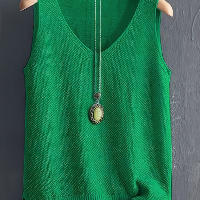 Solid Color V-neck Sweater Vest, Casual Sleeveless Split Hem Vest For Spring & Fall, Women's Clothing