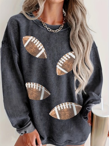 Rugby Print Pullover Sweatshirt, Casual Long Sleeve Crew Neck Sweatshirt For Fall & Winter, Women's Clothing
