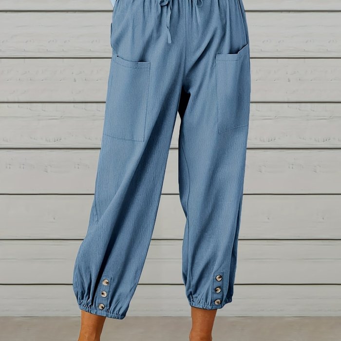 Wide Leg Capri Pants, Loose Casual Drawstring Waist Pants, Women's Clothing
